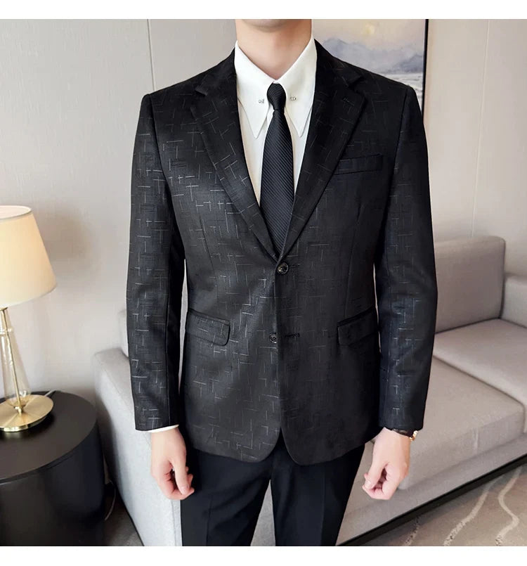 High Quality Jacquard Suit Jacket for Men 2025 Fashion Korean Style Slim Fit Business Casual Wedding Social Dress Coats 4XL-M