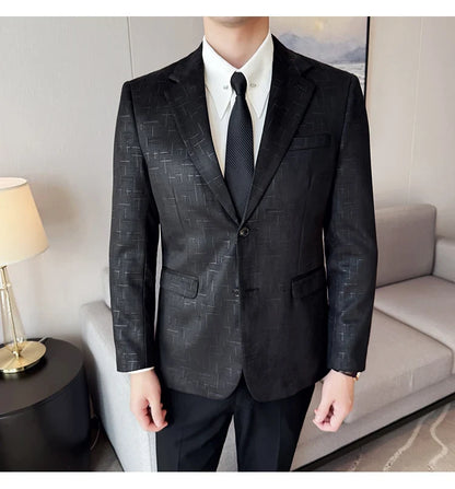 High Quality Jacquard Suit Jacket for Men 2025 Fashion Korean Style Slim Fit Business Casual Wedding Social Dress Coats 4XL-M