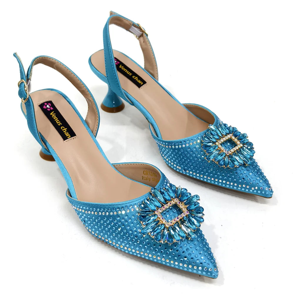 2025 Nigerian Women's Party Shoes and Bags Medium Heel Pointed Toe Elegant Party Footwear With Matching Color Handbag for Women