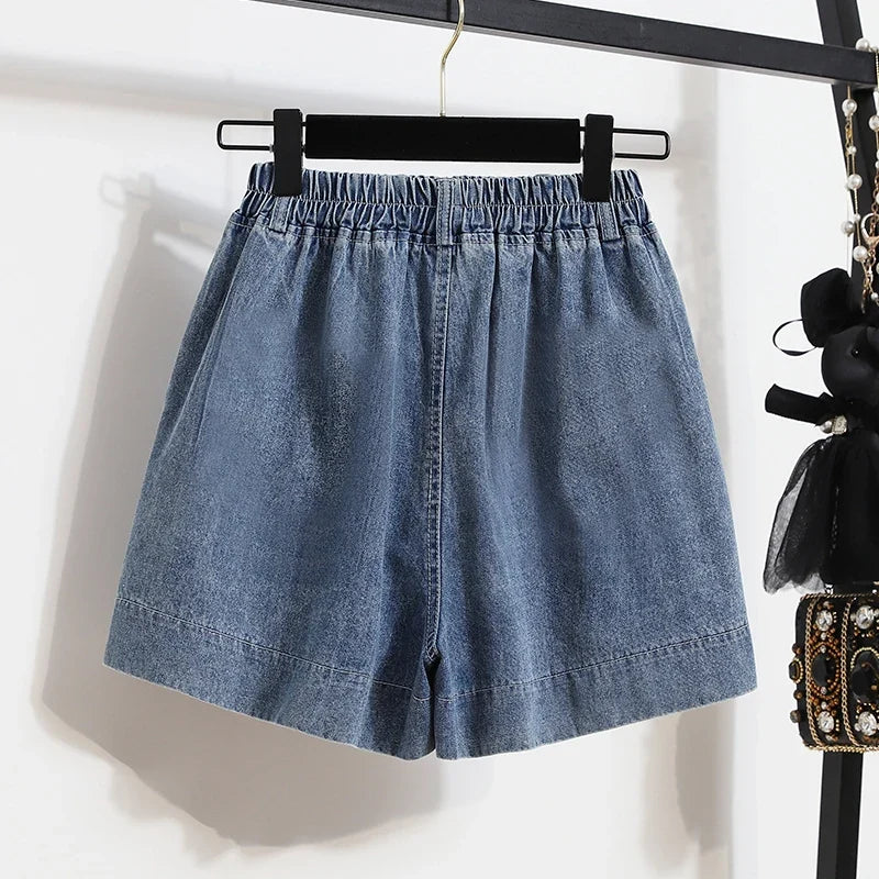 Casual Plus Size Summer Denim Shorts Women Loose Wide Leg Jeans Short Pants Femme Stretch High Waisted Harem Baggy Shorts Woman