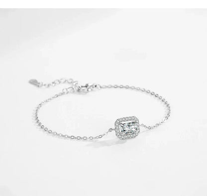 925 Sterling Silver Luxury Dazzling Rectangle1Ct Zirconia Link Chain Charm Bracelet For Women Wedding Engagement Jewelry