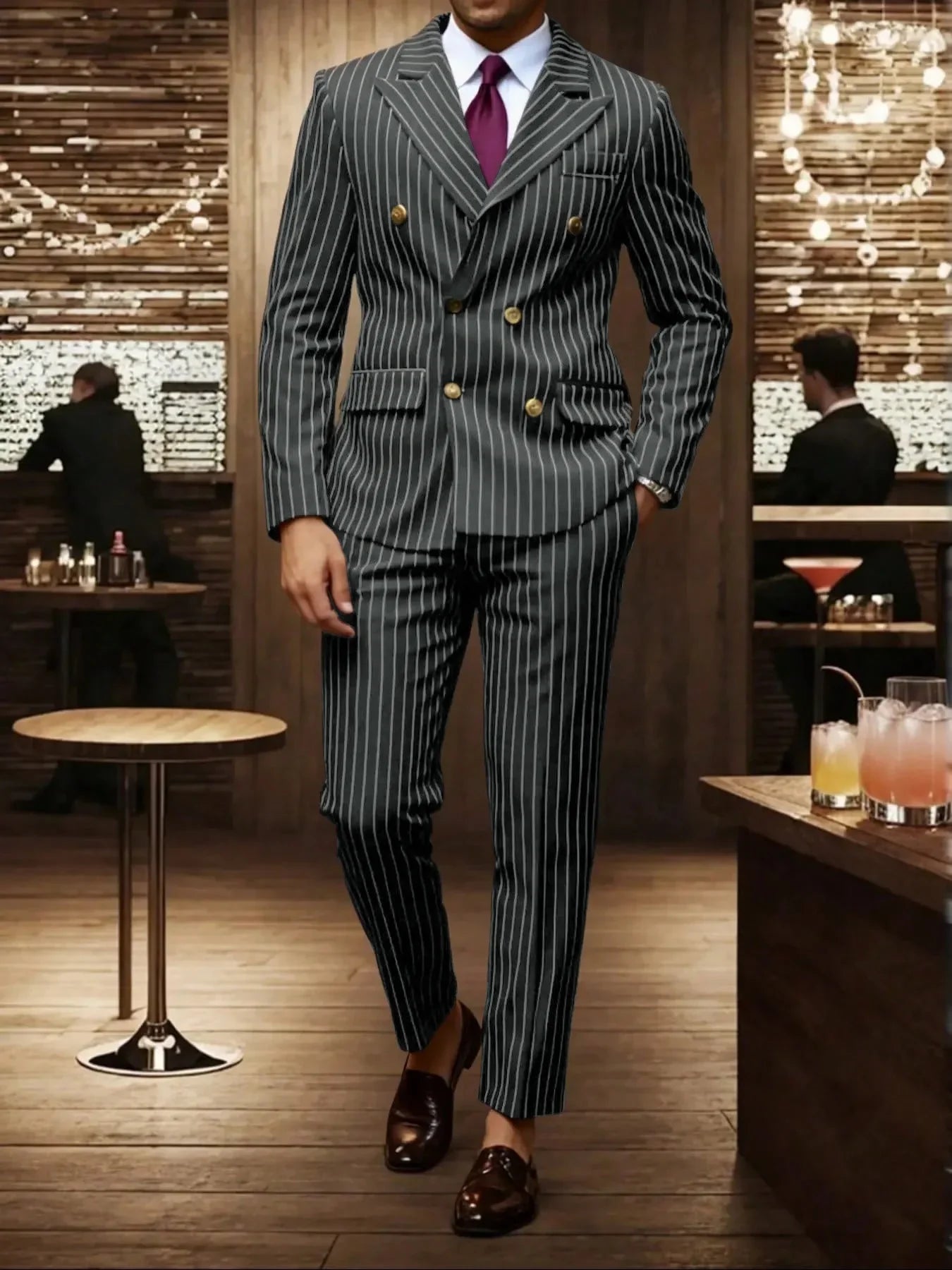 Men's Suit Sets Men's Striped Suits Dress Pants for Business Dinners and Weddings