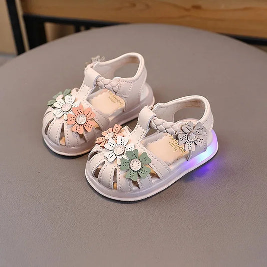 Girls Summer Fashion Light Hollow Breathable Sandals Toe Anti Kick Children Princess Shoes Toddler Toe Flower Toddler Shoes