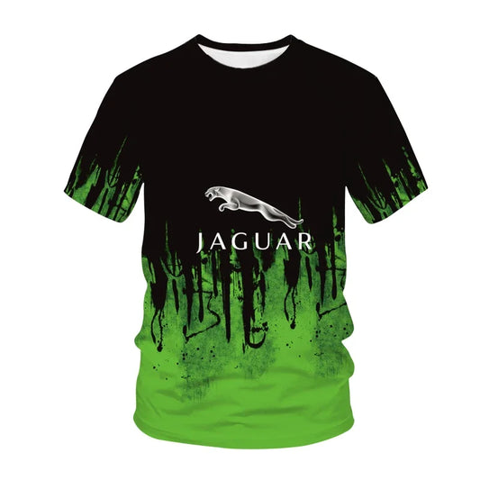 Jaguar men's and women's T-shirts, 3D racing printed streetwear, sports, casual, fashionable, oversized, round neck