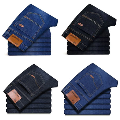 2025 men's fashion business jeans classic style casual elastic slim fit jeans men's denim pants black blue
