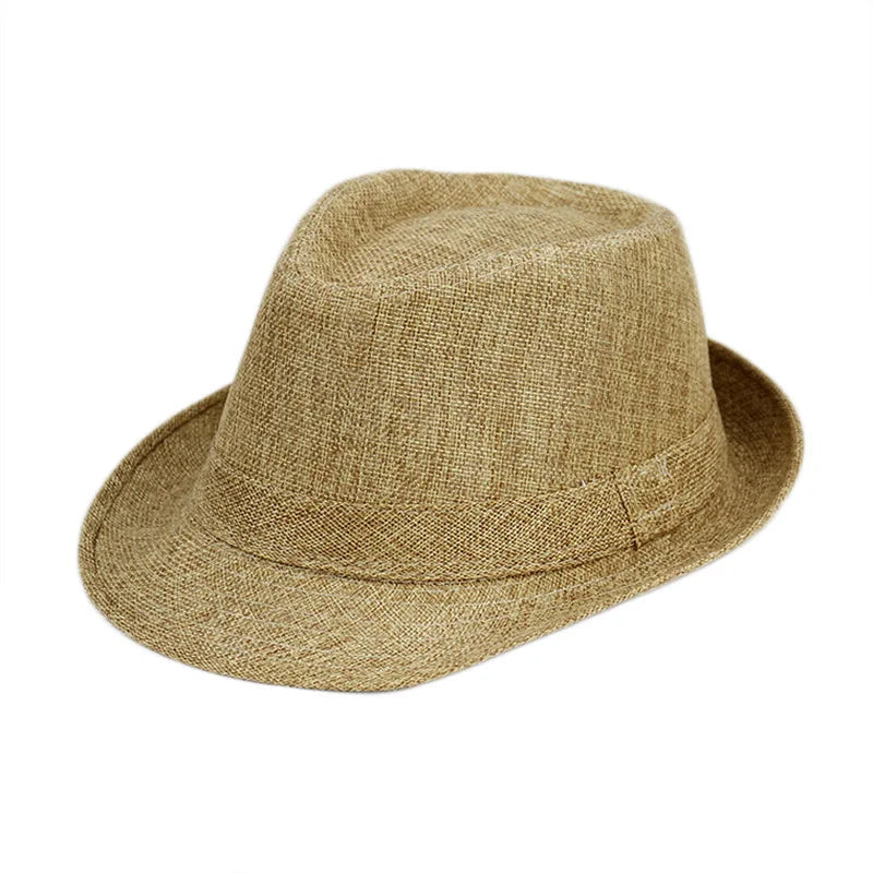 Summer Fedoras for Men Middle old aged Cap Linen Panama Solid  Jazz Hat Cowboy  Men's Women's  British Party Sun Hat