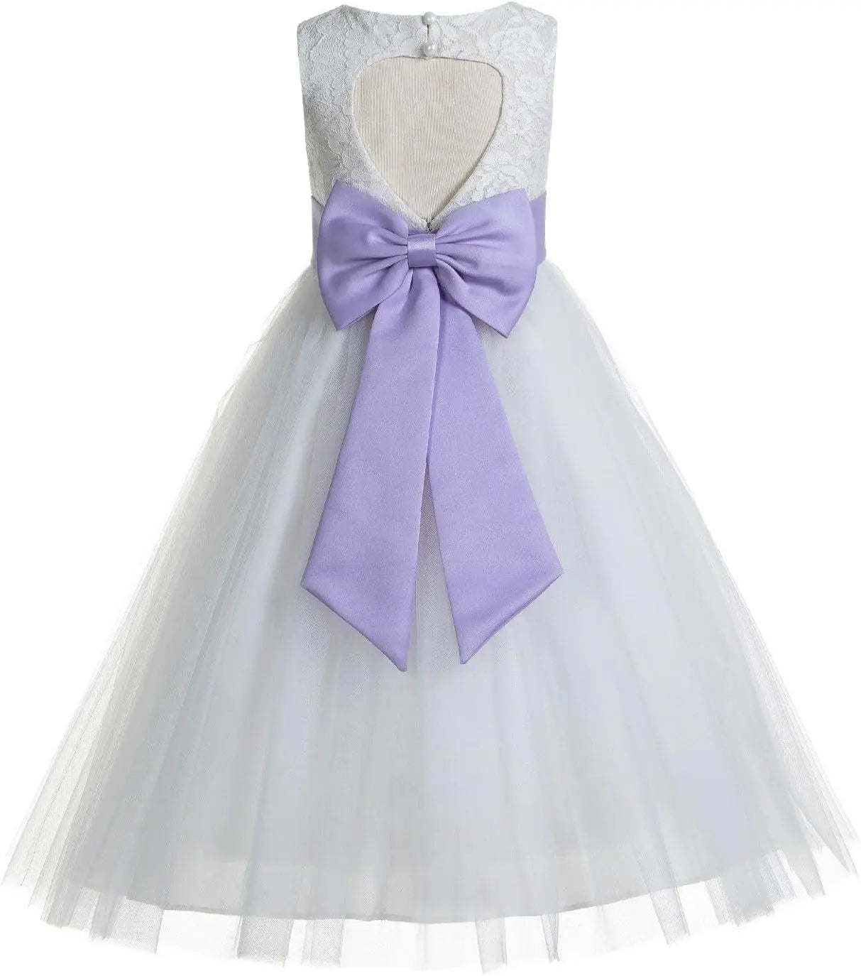 Ivory Floral Lace Heart Cutout Dress for Girls Junior Bridesmaid Pageant Gown Elegant Flower Girl Pageant Dresses