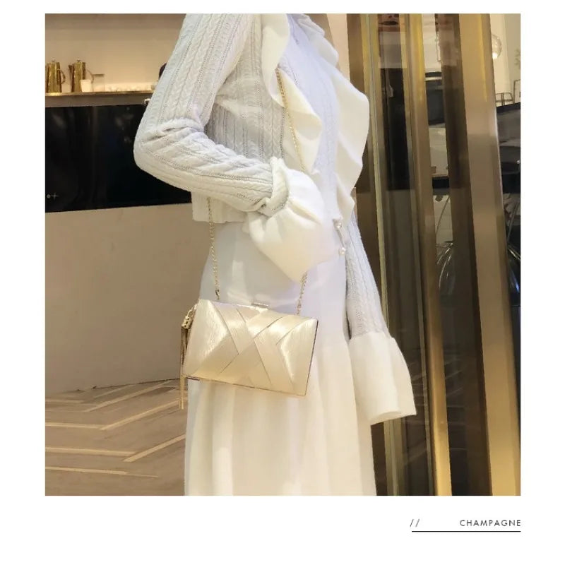 Silky Satin Tassel Banquet Bag, Women Elegant Chain Evening Clutch, Cheongsam Fashion Handbag