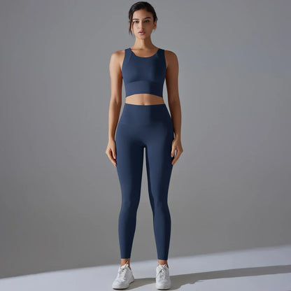 Yoga Set Women's tracksuit Women Fitness Crop Top Shockproof Sports Bras Yoga Gym Running Pants Sportswear Running Fitness Yoga