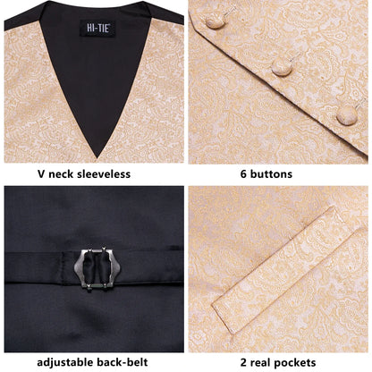 Men Paisley Print Vest Matching Set Waistcoat Tie Hanky Cufflinks Formal Wedding Party Gentleman Suit Accessories Kit