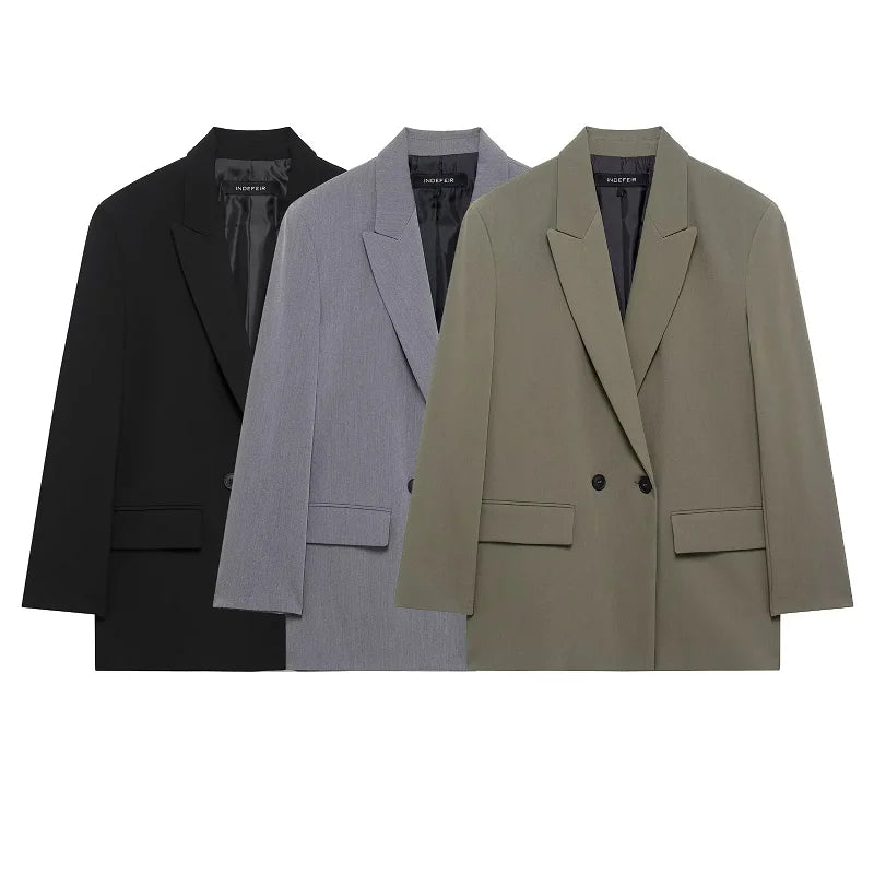 Blazers For Woman Office Look Gray Jacket Blazer Women Double-Breasted Loose Black Long Blazer High Quality Women's Blazer