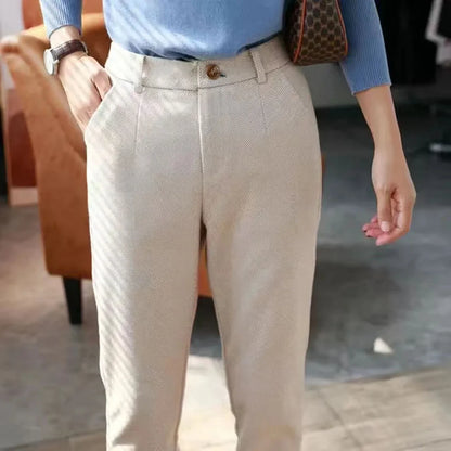 Italian Vintage Suit Pant For Men Autumn Winter Wool Herringbone Pattern Straight Trousers British Style Business Casual Pants