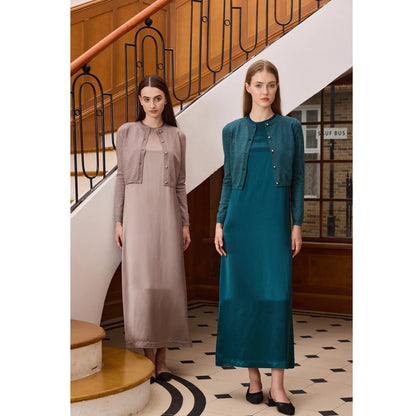 AP Women 2026 Autumn and Winter Modal Shirt and O Neck Acetate Satin Maxi Dress Lurex Cardigan High Quality Lady Clothing