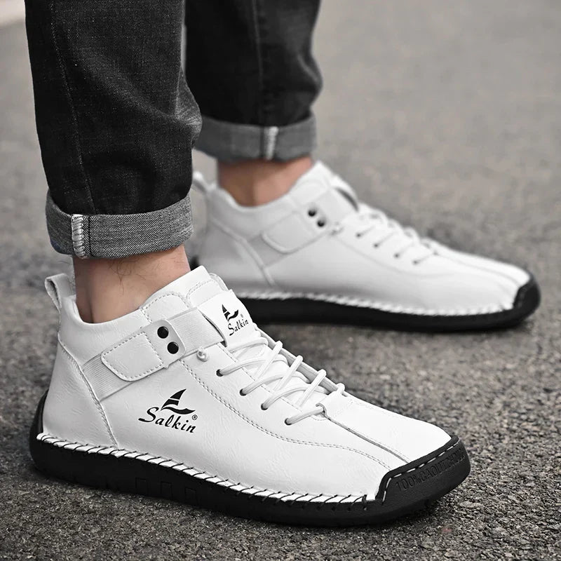 New 2025 Handmade Leather Casual Men Shoes Design Sneakers Man Breathable Leather Shoes Ankle Boots Outdoor Non Slip Walking