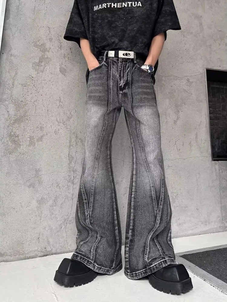 2026Trashy Y2K Streetwear Washed Grey Baggy Stacked Flare Jeans Pants Men 90S Vintage Clothes Hip Hop Luxury Male Long Trousers