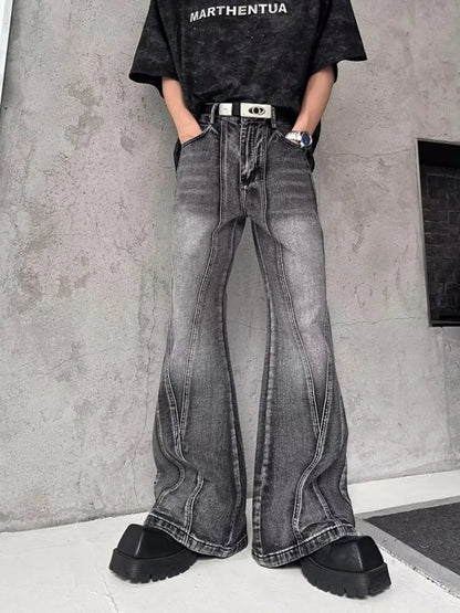 2026Trashy Y2K Streetwear Washed Grey Baggy Stacked Flare Jeans Pants Men 90S Vintage Clothes Hip Hop Luxury Male Long Trousers
