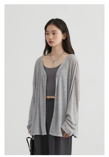 Women's Cardigan New V-neck Long Sleeved Female Shirt Female Jumpers Sun Protection Woman Top Spring Summer 2026