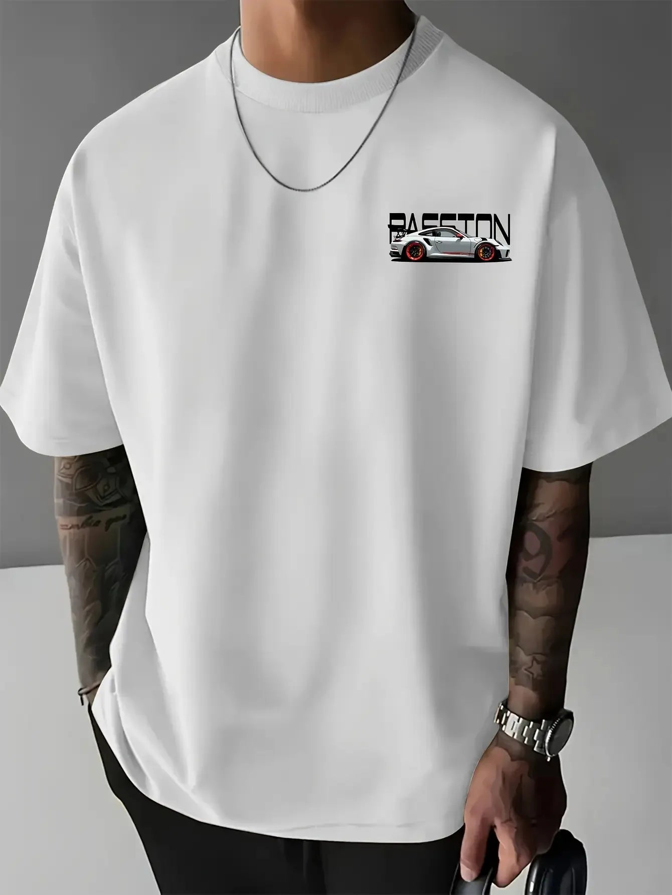 Men's Summer T-shirt with Top-level Racing Element Pattern Print 100% Cotton Breathable Round Neck Trendy Street Style Fashion