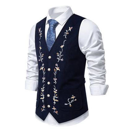 Four Seasons Suit Vest New Men's Fashion Contrast Embroidered Single Breasted Suits Waistcoat Workwear Groomsmen's Clothing