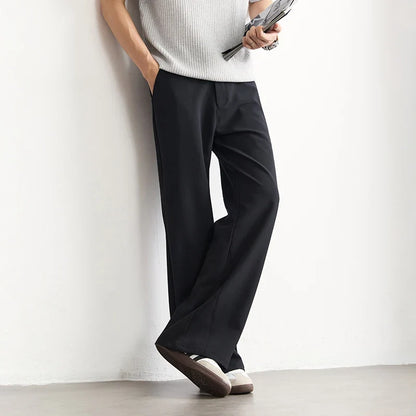 Black Business Suit Pants Men's Small Flared Elastic Comfortable Drape Loose Solid Color Office Casual Trousers Male Clothes