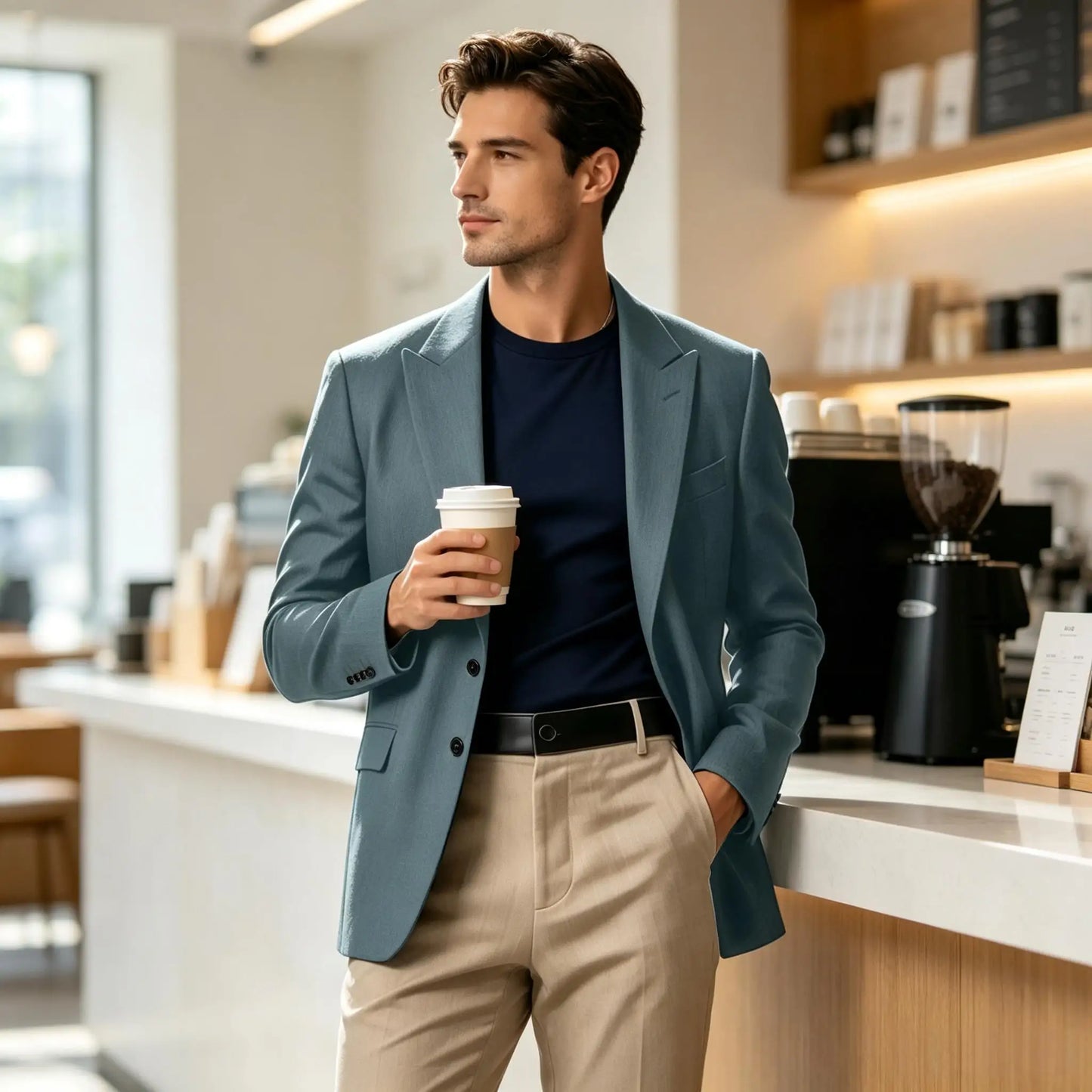 Men Blazer Jacket Single Breasted Notched Lapel Slim Fit Casual Business Suit Jacket Office Daily Wear Gentleman Sport Coat