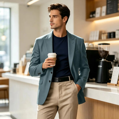 Men Blazer Jacket Single Breasted Notched Lapel Slim Fit Casual Business Suit Jacket Office Daily Wear Gentleman Sport Coat