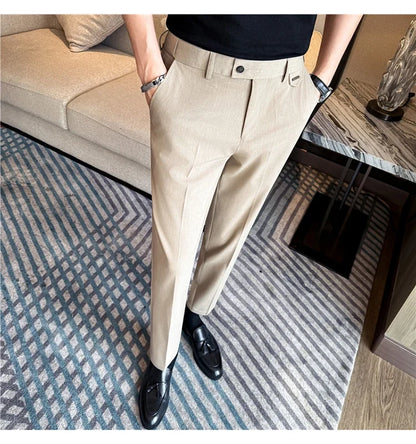 High Quality Modal Acetate Elastic Waist Casual Pants 2026 Spring Summer New Men's Solid Color Slim Fit Business Suit Pants