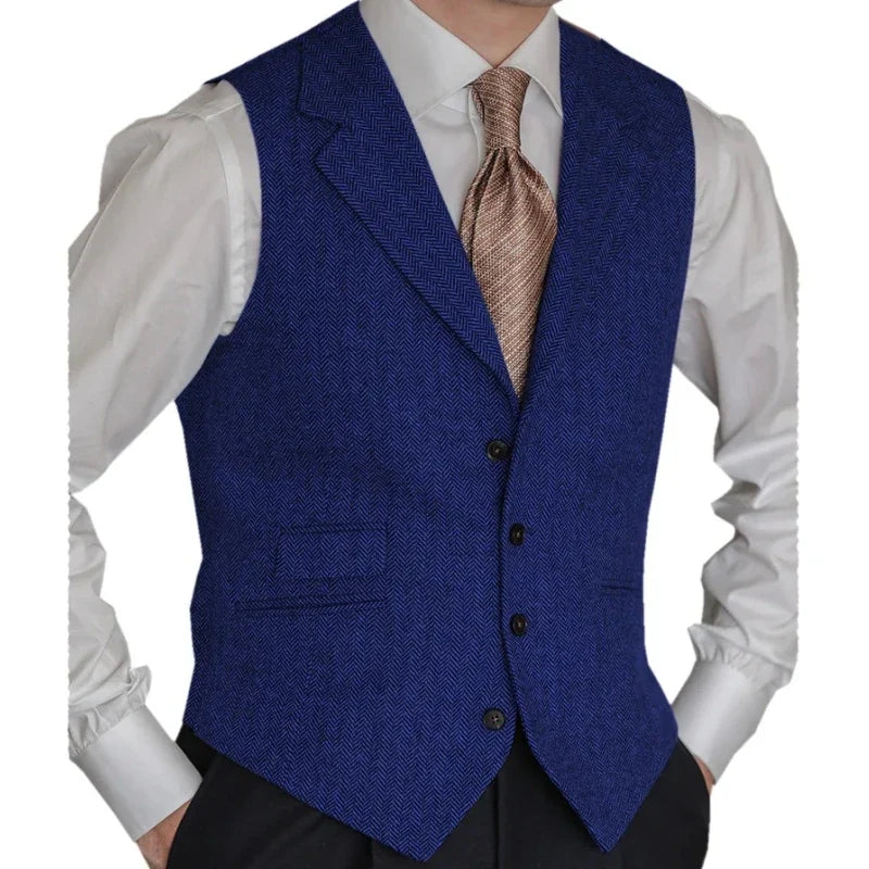 Men Vest Brown Classic Herringbone Pattern Suit Vest Notch Lapel Waistcoat Slim Formal For Wedding Groomsmen Banquet Men Suit