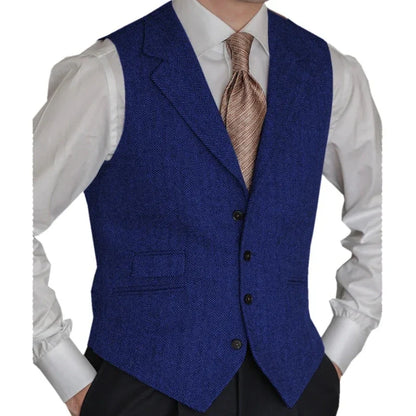 Men Vest Brown Classic Herringbone Pattern Suit Vest Notch Lapel Waistcoat Slim Formal For Wedding Groomsmen Banquet Men Suit