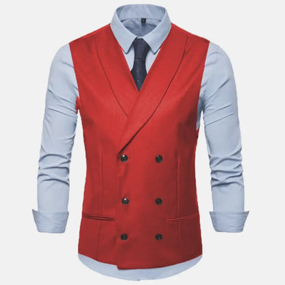 Men Vest Black Solid With Lapel Double Button Waistcoat For Regular Slim Wedding Banquet Business Work Men Suit Vest
