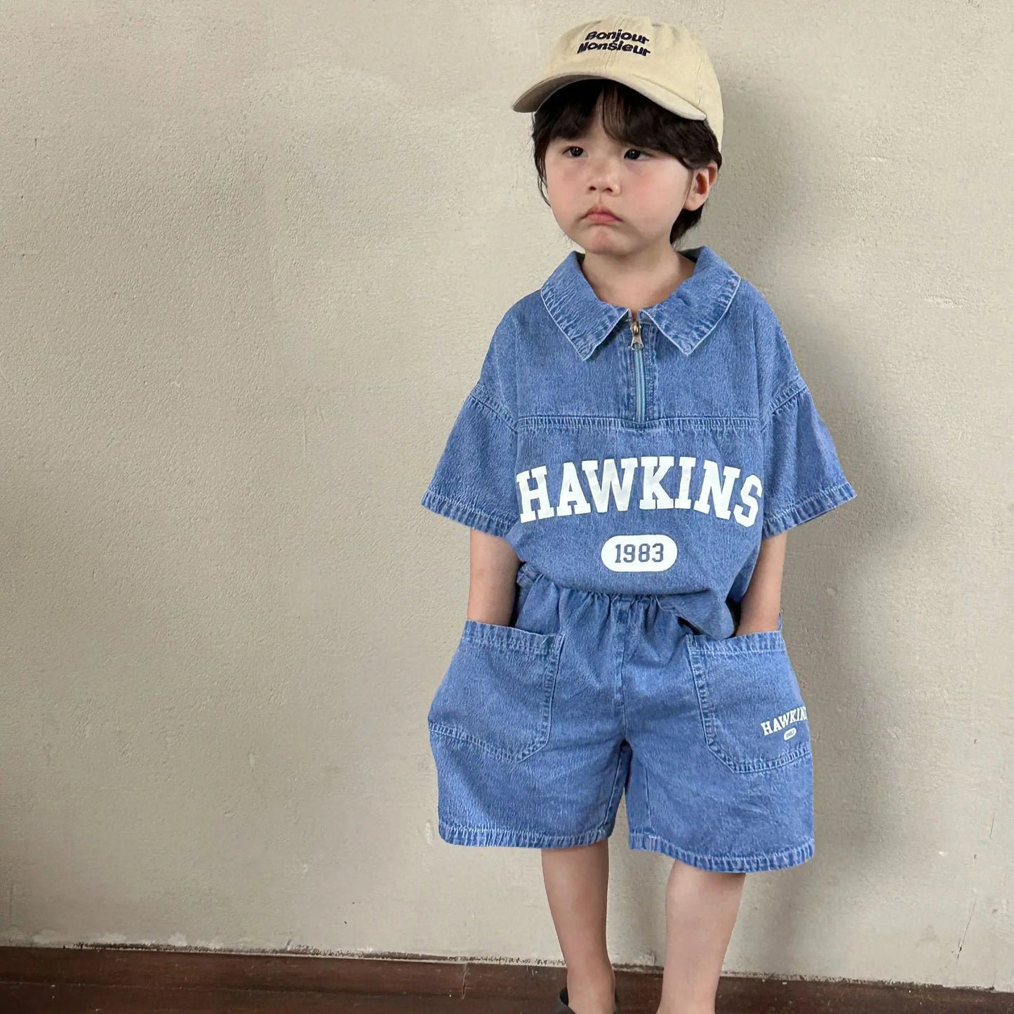 Summer Baby Girls Boys Cotton Alphabet Half Zip Denim T-Shirt Tops+Shorts Pant School Kids Tracksuit Child 2PCS Outfit 1-12Years