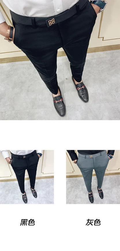 2026 Spring Summer Men's Casual Pants Formal Business Men Solid Color Slim Fit Office Social Trousers Wedding Party Suit Pants