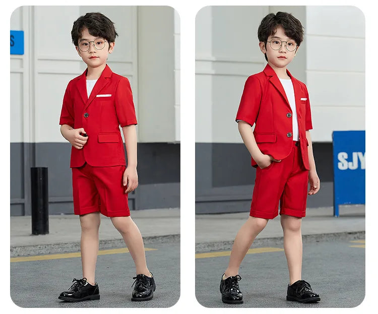 Boys Summer Solid Short Sleeve Suit Jacket Short Formal Dress Kids Wedding Blazer Child Photography Suit Toddler Tuxedo Costume