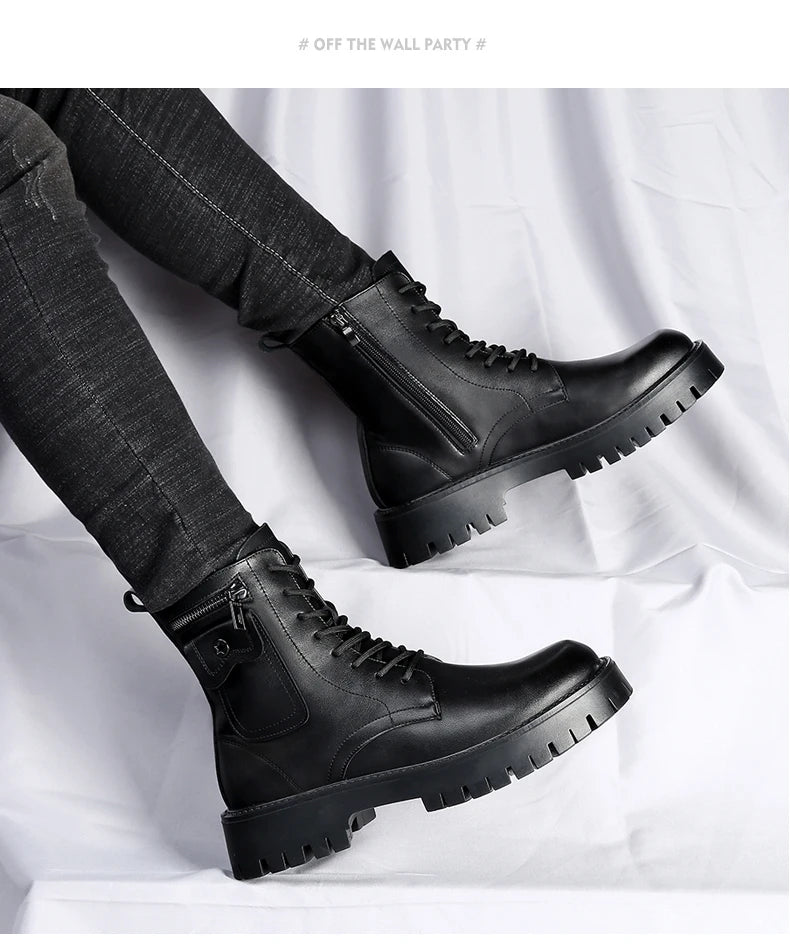 Fashion White Boots For Men New British Style Platform Motorcycle Boots Good Quality Casual Men’s High Top Leather Shoes Punk