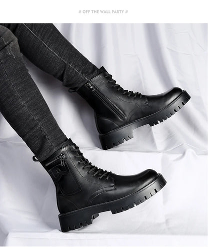 Fashion White Boots For Men New British Style Platform Motorcycle Boots Good Quality Casual Men’s High Top Leather Shoes Punk