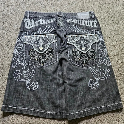 Y2K New Popular Denim Shorts Patch Vintage Shorts Men Women Street Hip Hop Fashion Harajuku Punk Loose High Waist Wide Leg Pants