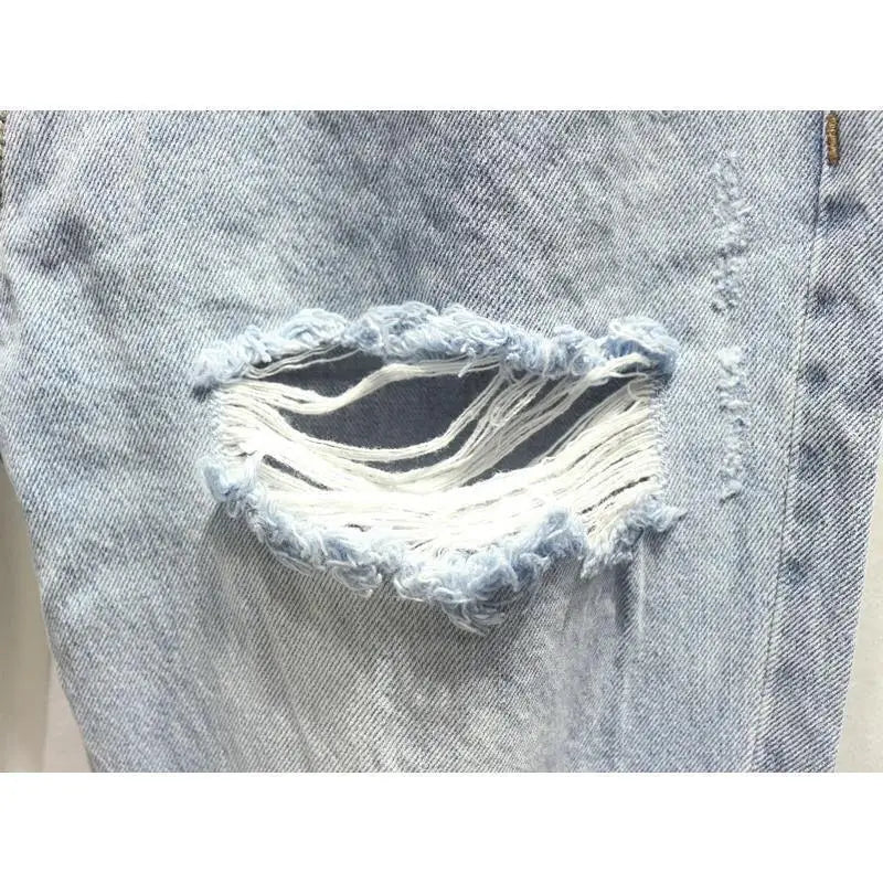 MEN's Casual Denim Jeans Loose-fit with Ripped Patches and Frayed Hems for Spring and Autumn Washed Harem Cotton Trousers Male