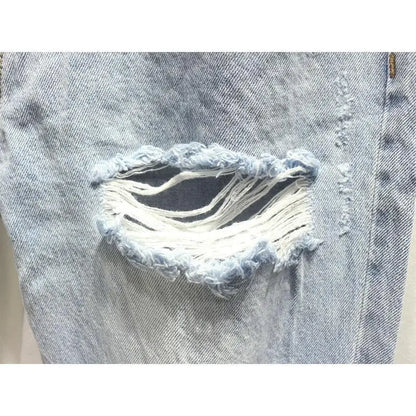 MEN's Casual Denim Jeans Loose-fit with Ripped Patches and Frayed Hems for Spring and Autumn Washed Harem Cotton Trousers Male