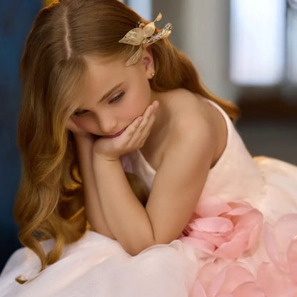 Customized Flower Girl Dress Pink Tulle Flowers Single Shoulder For Wedding Birthday Party Holy Communion Banquet Princess Gown