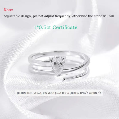 Certified 0.5CT Real Moissanite Solitaire Rings for Women Sterling Silver 925 Plated 18K Lab Daimond Female Tail Ring