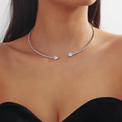 1.6cttw Heart Shape Moissanite Diamond Open Choker Necklace for Women S925 Silver Plated 18k Gold Bridal Collar Tennis Necklace