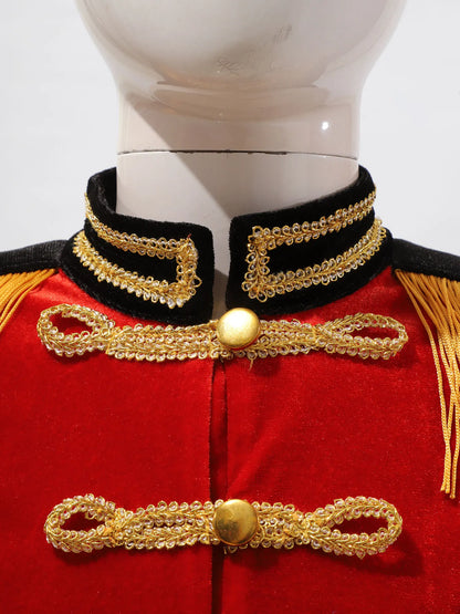 Boys Girls Drum Major Team Uniform Nutcrackers Costume Set Marching Band Tassel Jacket Coat Hat Outfits for Drummer Performance