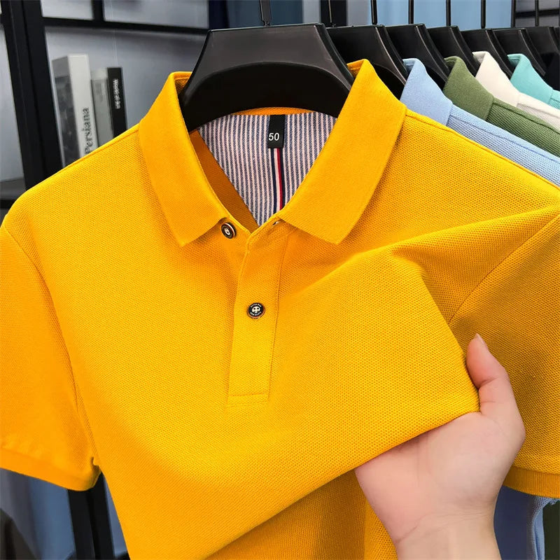 100% pure cotton high-end short sleeve polo shirt men's summer fashion new breathable Korean business casual golf brand T-shirt