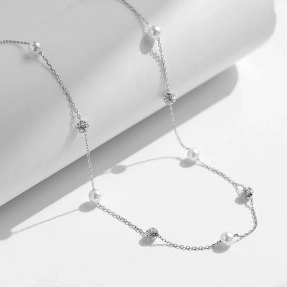 925 Sterling Silver Zircon Beads &Pearl Chain Necklaces Pendant For Women Fine Jewelry  Valentine’s Day Gifts