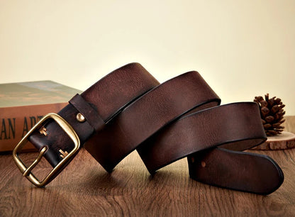 3.8CM Real Genuine Thick Leather Belt Cowhide Copper Pin Buckle Casual Jeans Belt Men High Quality Retro Cowboy Belt Male Strap