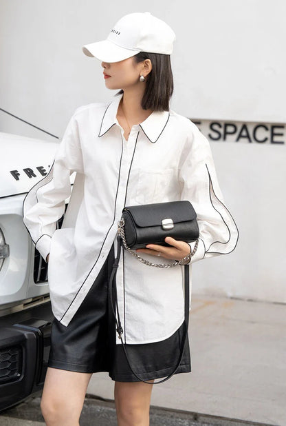 Supple Genuine Leather Women's Barrel Crossbody Bag - Commuter-Friendly Small Chain Strap Shoulder Bag for Everyday Chic