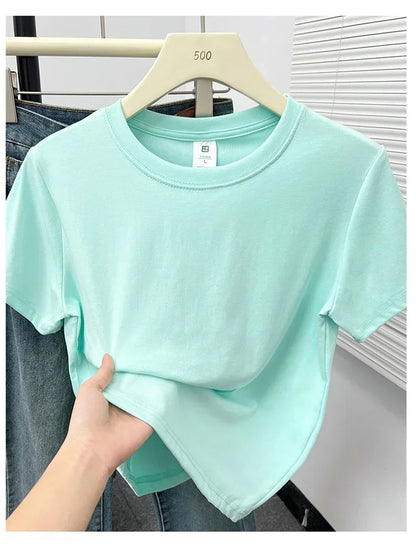 2026 Summer New High Quality Casual Plus Size T Shirt Sexy Short Sleeved Sleeves Fashion Trend Solid Women Clothing Y2k Tops