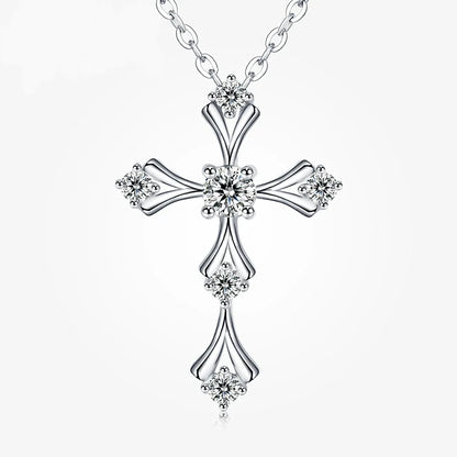 Crucifix Faith Cross Moissanite Pendant Necklace White Gold Plated 925 Sterling Silver Unisex Jewelry Hip Hop Goth Style Gift