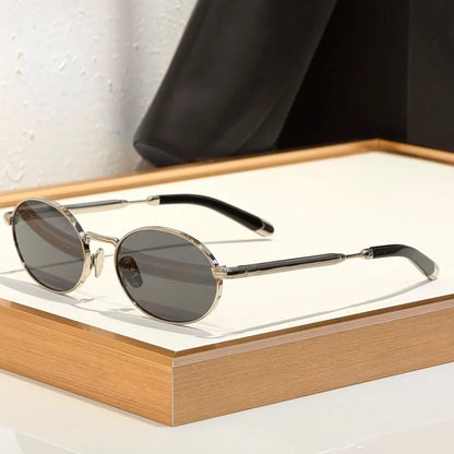 Alloy Small Oval Sunglasses Acetate Germany Trendy Fashion Design UV400 for Men Women Classical Vintage Eyeglasses