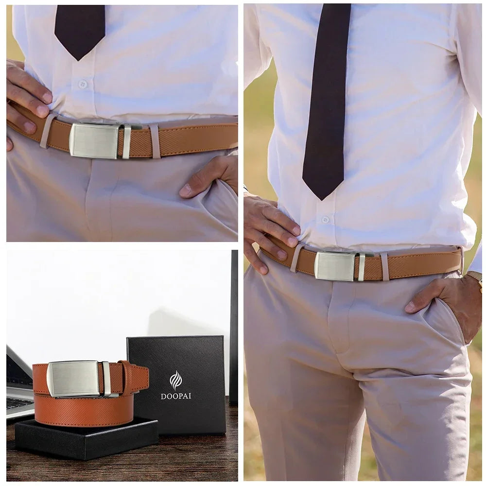 New Mens Belt Automatic Genuine Leather Luxury Belt of Men Male Metal Automatic Buckle Designer High Quality Waist Belt Black